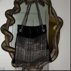 Black & Silver Fringe Handbag|Shoulder Bag|Crossbody Purse